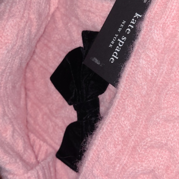 KATE SPADE 3pc Pink Knit Hat Scarf & Gloves Set with Black Bows - Picture 5 of 13